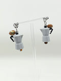 Italian coffee makers and coffee beans earrings