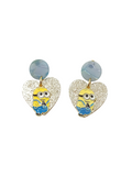 Minion and glitter heart earrings