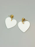 White Heart Earrings