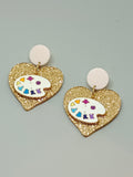 Painter's palette and hearts earrings