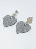 Silver glitter heart earrings