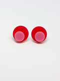 Two-tone red and pink circle earrings