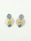 Minion and glitter heart earrings