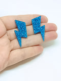 Blue glitter lightning bolt earrings II