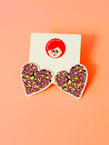 Pendientes Corazones leopardo rosa/amarillo
