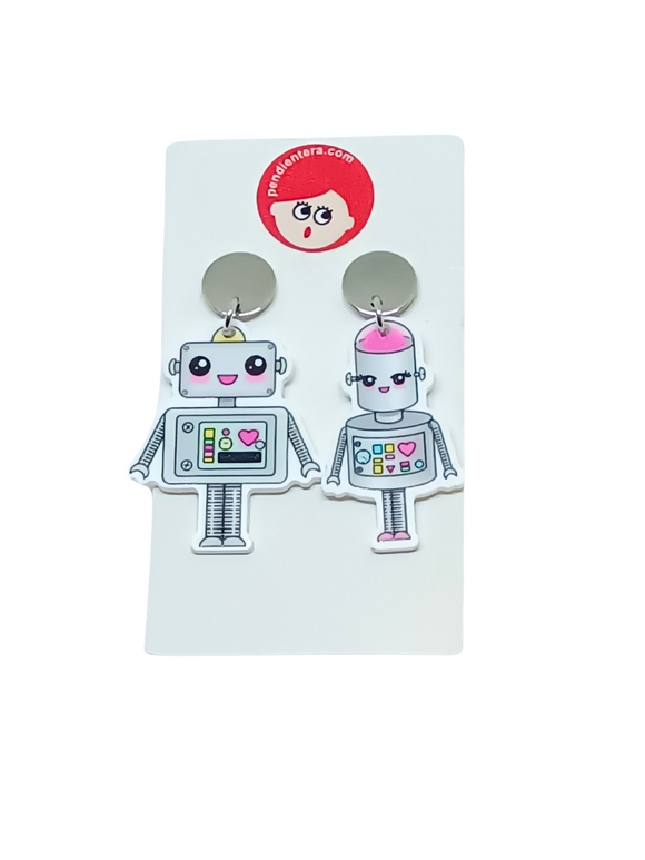 Pendientes Robots enamorados kawaii