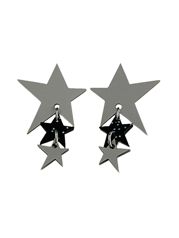 Pendientes Estrellas plateadas y negras