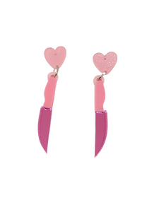 Pendientes Cuchillos espejo rosa y corazones