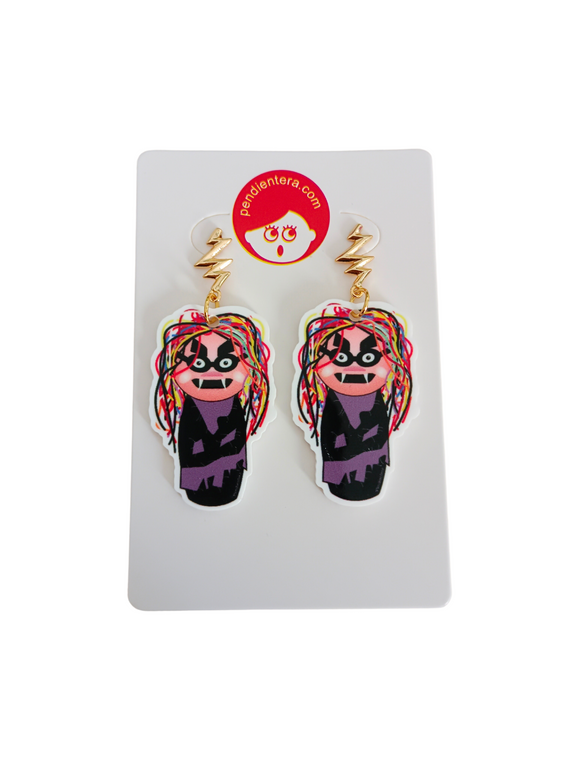 Pendientes Kokeshi Bruja Avería y rayos dorados