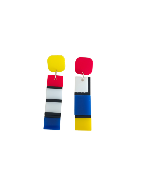 Pendientes Composición en rojo, azul, amarillo y negro