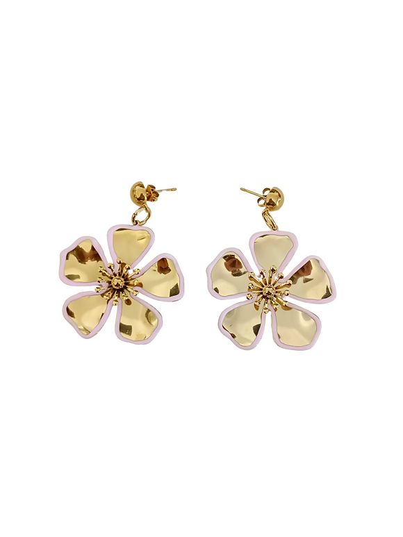 Pendientes Flores doradas y rosas
