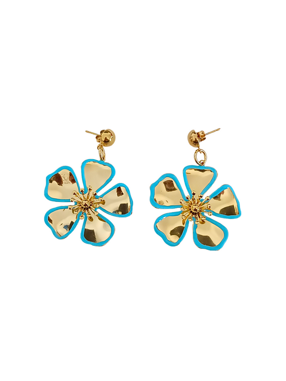 Pendientes Flores doradas y azules