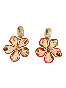 Pendientes maxi Flores doradas y rojas