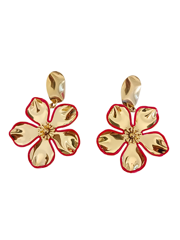 Pendientes maxi Flores doradas y rojas