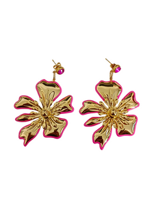 Pendientes maxi Flores doradas y fucsias