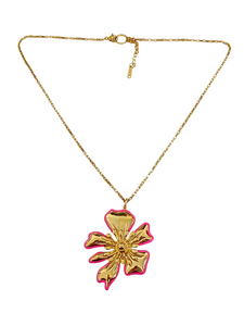 Colgante Flor dorada y fucsia