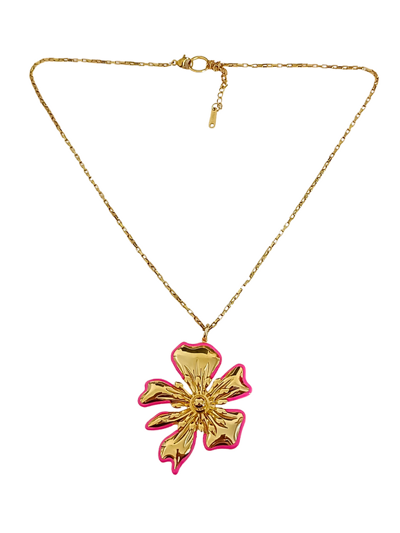 Colgante Flor dorada y fucsia