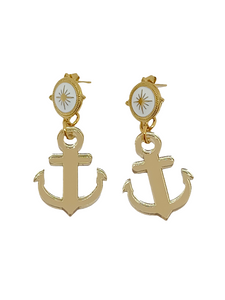 Golden mirror anchor earrings