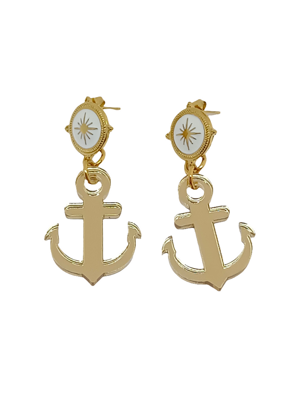 Golden mirror anchor earrings