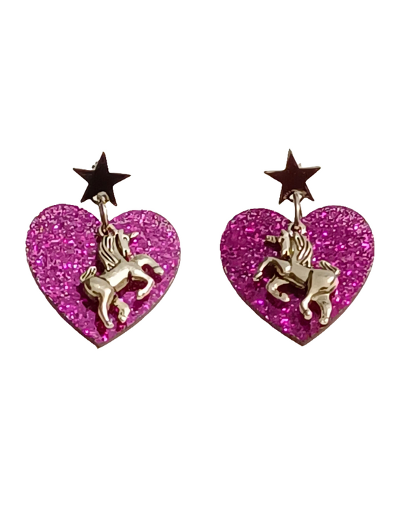 Pendientes Unicornio y corazón