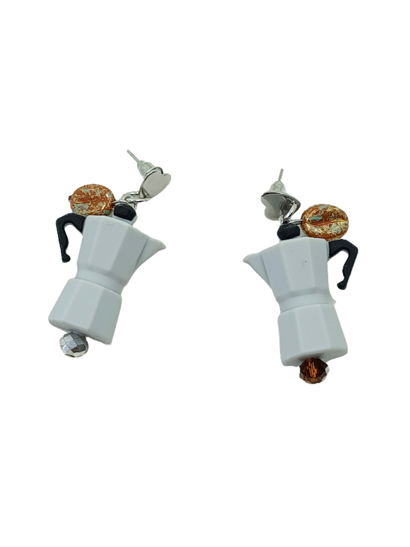 Pendientes Cafeteras italianas y granos de café