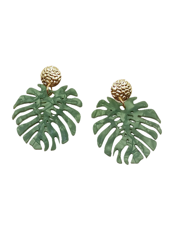 Pendientes Monstera deliciosa verde