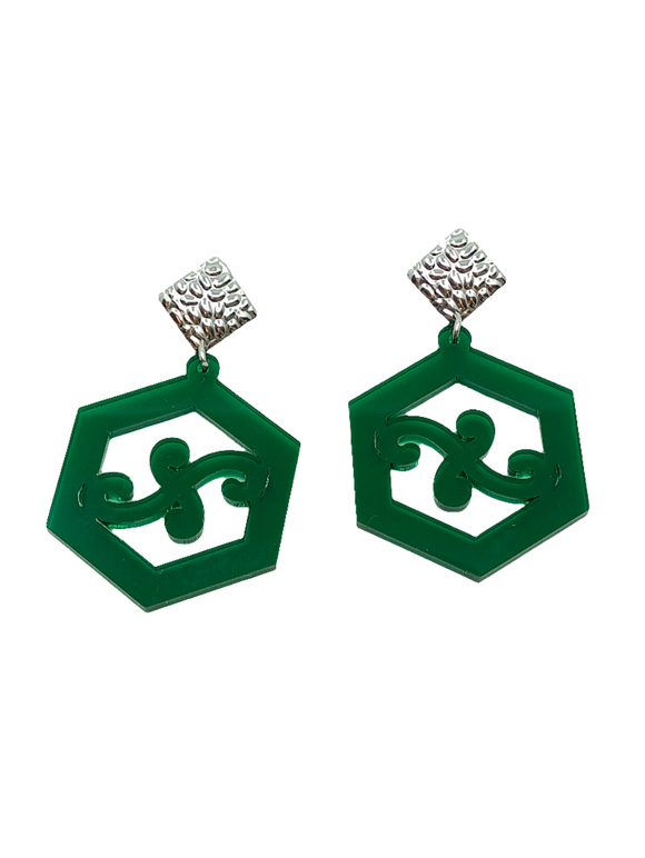 Pendientes argollas canarias hexagonales verdes