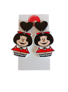 Pendientes Kokeshi Mafalda y corazones