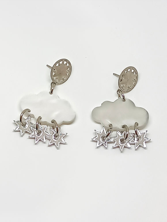 Clouds and silver stars earrings