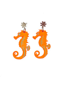 Orange Seahorse Earrings