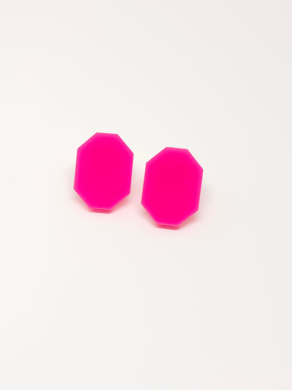 Art Deco pink octagon button earrings