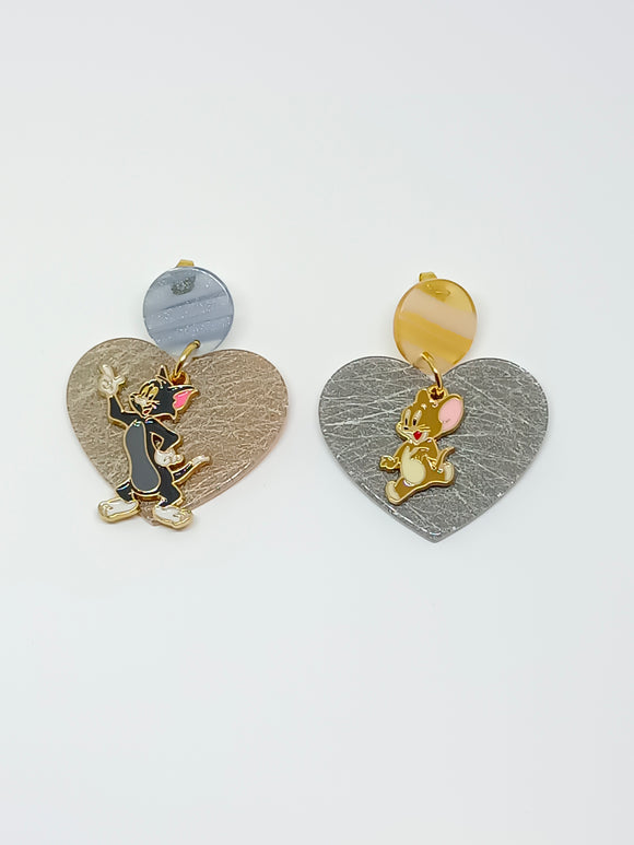 Tom and Jerry heart earrings