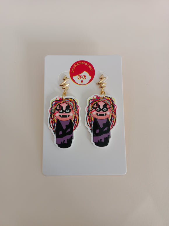Pendientes Kokeshi Bruja Avería y rayos dorados