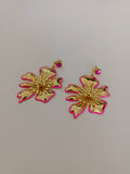 Pendientes maxi Flores doradas y fucsias