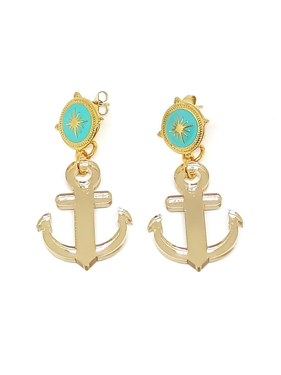 Golden mirror anchor earrings 