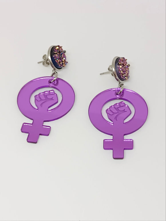 Violet Mirror Woman Symbol Earrings 