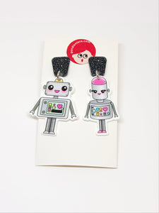 Kawaii Robots in Love Earrings