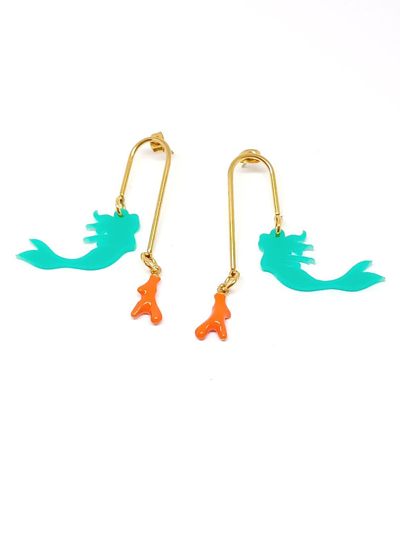 Mermaid and coral earrings