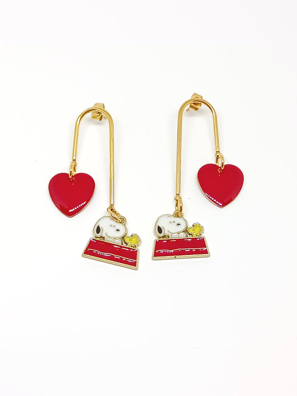 Dog and red heart earrings