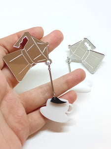 Pendientes Cafeteras espejo y tazas