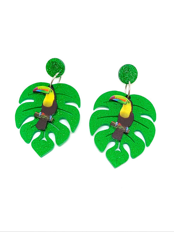 Toucan and monstera earrings
