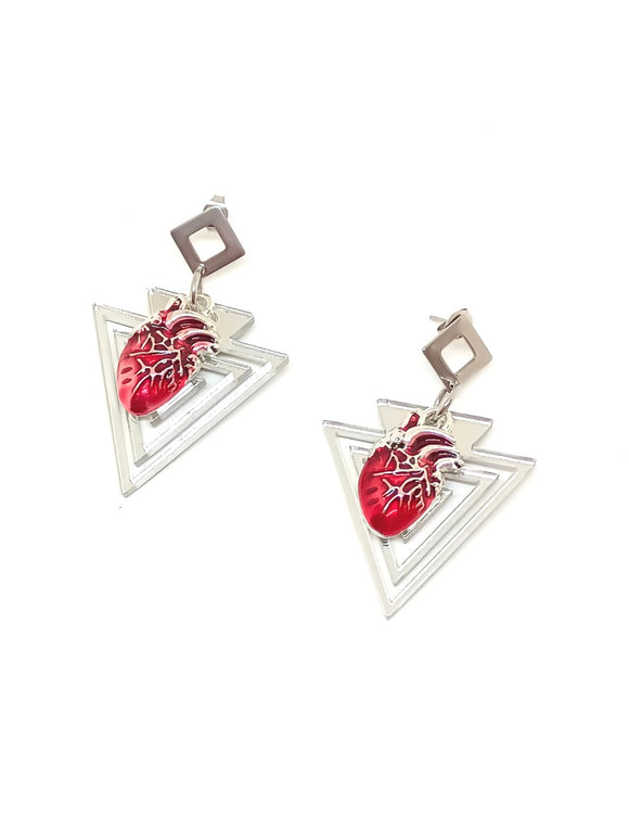 Anatomical hearts and triangles earrings