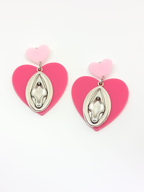 Pink hearts and vulvas earrings