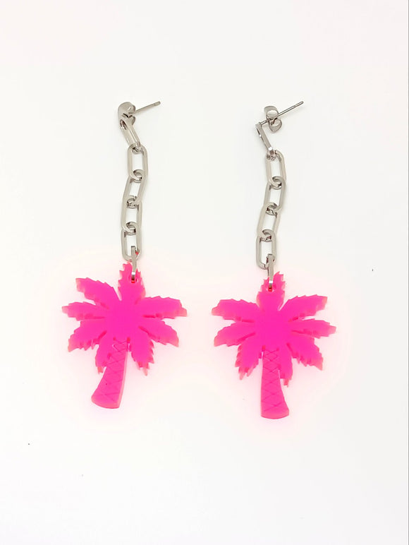 Pink neon palm trees earrings