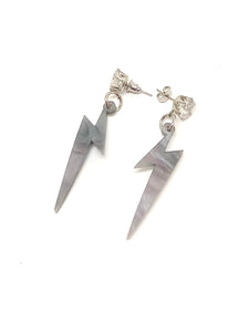 Pearly gray rays and rhinestones earrings