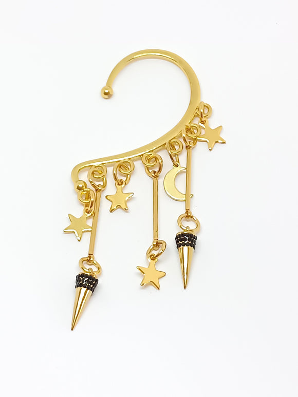 Golden ear cuff earring Stars and moon