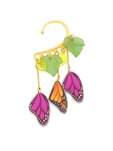 Pink and orange butterfly ear cuff earring