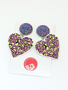Pink Leopard Hearts Earrings
