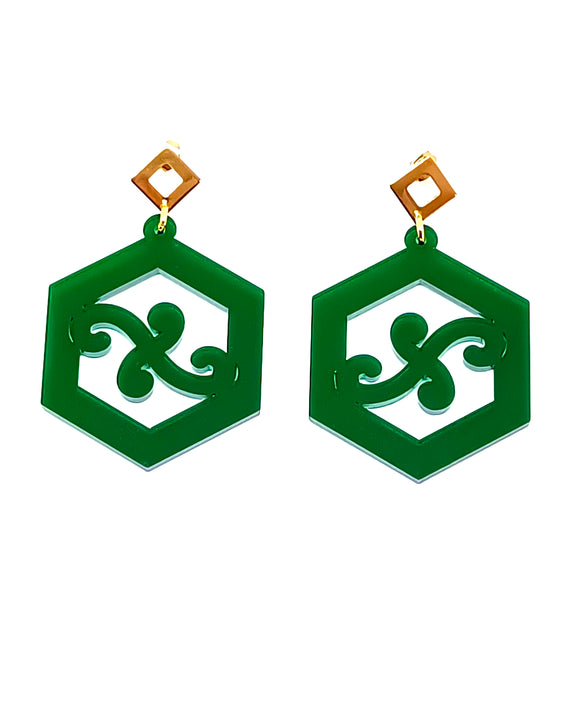 Pendientes argollas canarias hexagonales verdes