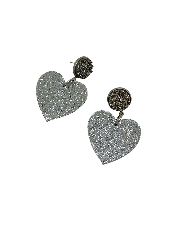 Pendientes Corazones plateados glitter